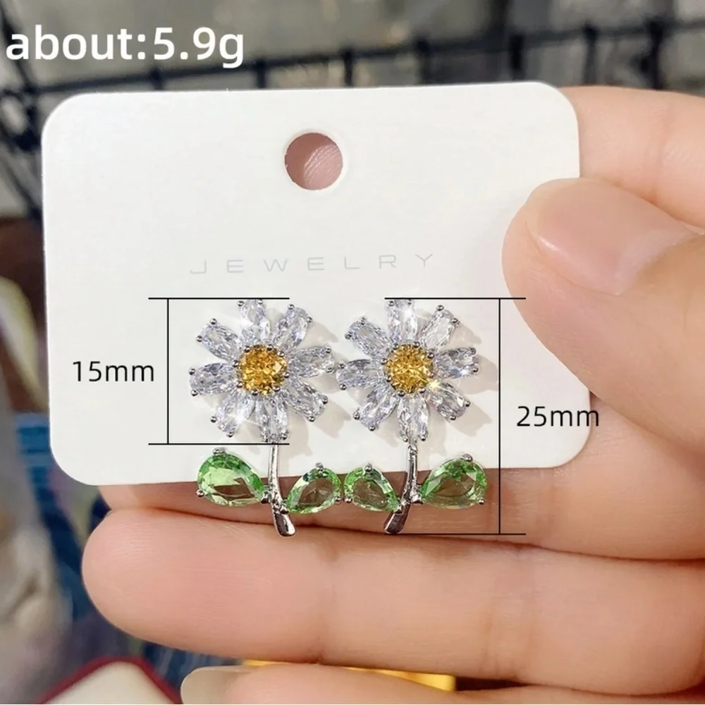 18K White Gold Purple Gemstone Flower Stud Earrings With Natural Zircon Bohemian